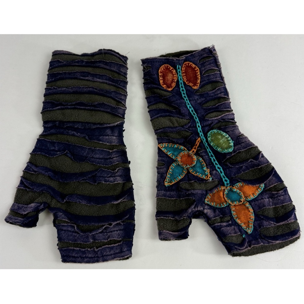 Boho Embroidered Fingerless Gloves Colorful with Floral Design 100% Cotton - Picture 2 of 8